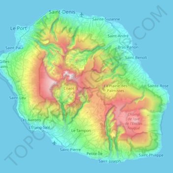 La Réunion topographic map, elevation, terrain