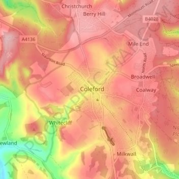 Coleford topographic map, elevation, terrain