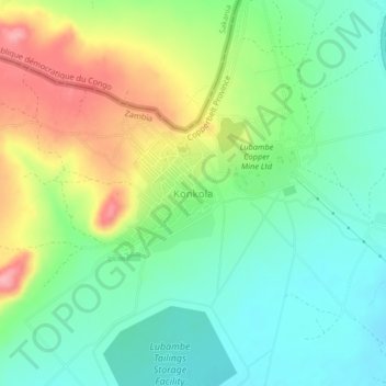 Konkola topographic map, elevation, terrain