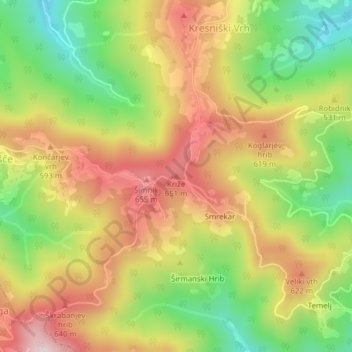 Križe topographic map, elevation, terrain