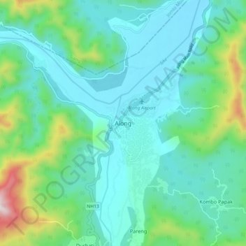 Along topographic map, elevation, terrain