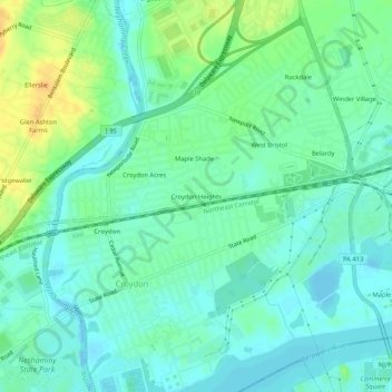 Croydon Heights topographic map, elevation, terrain