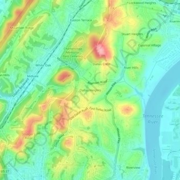 Dallas Heights topographic map, elevation, terrain