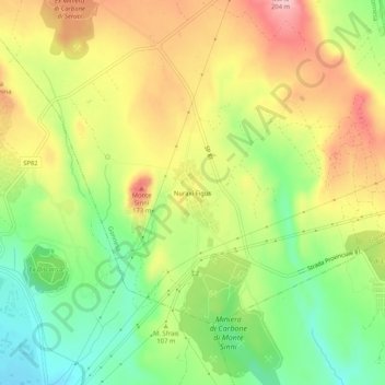 Nuraxi Figus topographic map, elevation, terrain