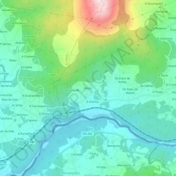 Rozas topographic map, elevation, terrain