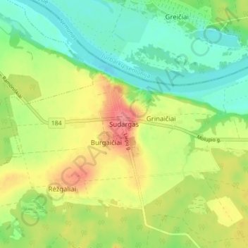 Sudargas topographic map, elevation, terrain