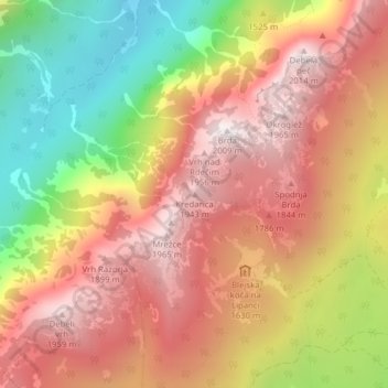 Kredarica topographic map, elevation, terrain