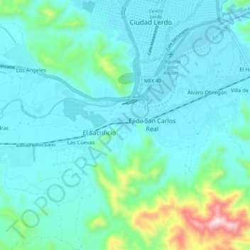 Rio Nazas topographic map, elevation, terrain