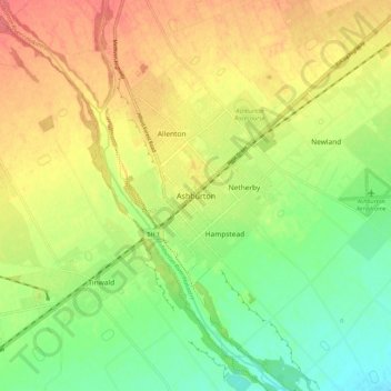 Ashburton topographic map, elevation, terrain