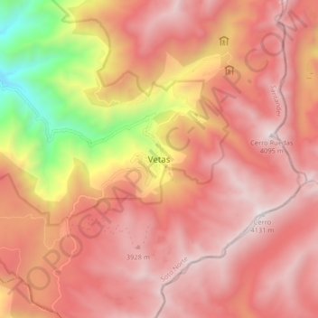 Vetas topographic map, elevation, terrain