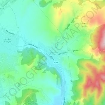Malishevë topographic map, elevation, terrain