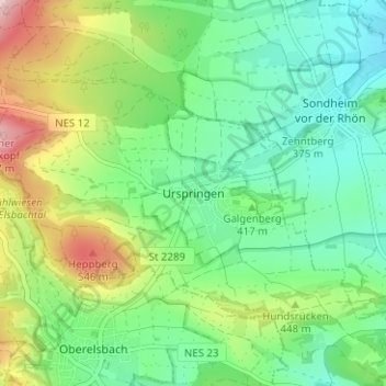 Urspringen topographic map, elevation, terrain