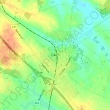 Aulum topographic map, elevation, terrain