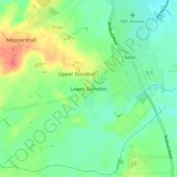 Lower Stondon topographic map, elevation, terrain