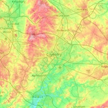 Coventry topographic map, elevation, terrain