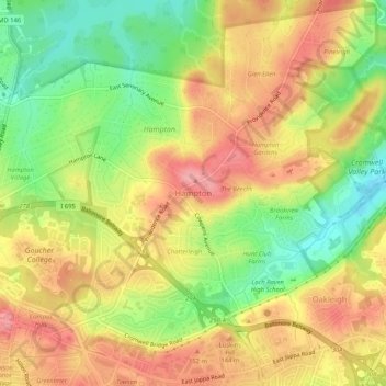 Hampton topographic map, elevation, terrain