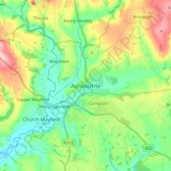 Ashbourne topographic map, elevation, terrain