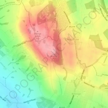 Billinge Hill topographic map, elevation, terrain