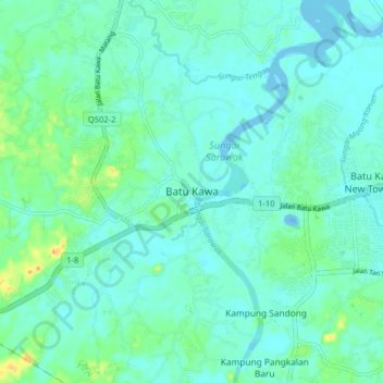 Batu Kawa topographic map, elevation, terrain