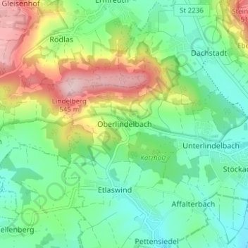 Oberlindelbach topographic map, elevation, terrain