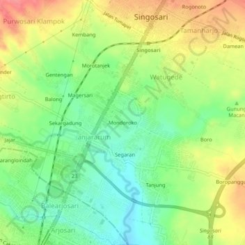 Mondoroko topographic map, elevation, terrain