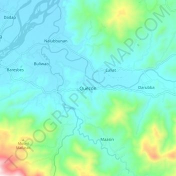 Quezon topographic map, elevation, terrain
