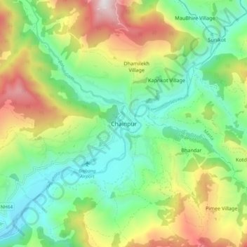 Chainpur topographic map, elevation, terrain