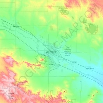 Scottsbluff topographic map, elevation, terrain