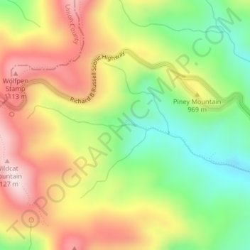 Raven Cliff Falls topographic map, elevation, terrain