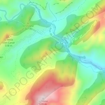 Coll de la Fontcalda topographic map, elevation, terrain