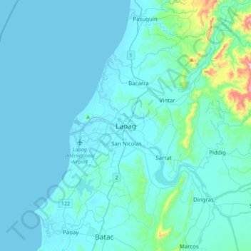 Laoag topographic map, elevation, terrain