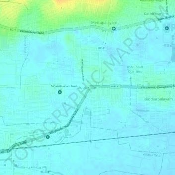 moolakulam topographic map, elevation, terrain