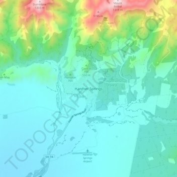 Hanmer Springs topographic map, elevation, terrain