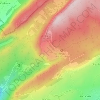 Les Arboux topographic map, elevation, terrain