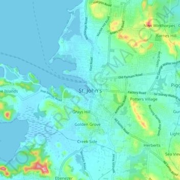 St. John's topographic map, elevation, terrain