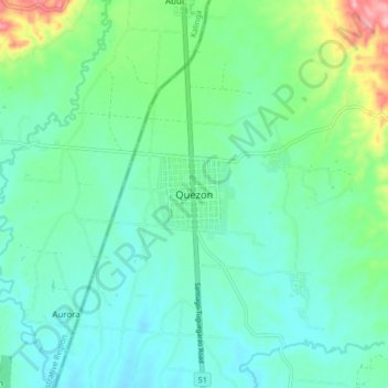 Quezon topographic map, elevation, terrain