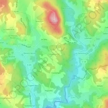 Coussangettes topographic map, elevation, terrain