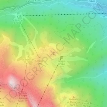 Cinque Torri topographic map, elevation, terrain