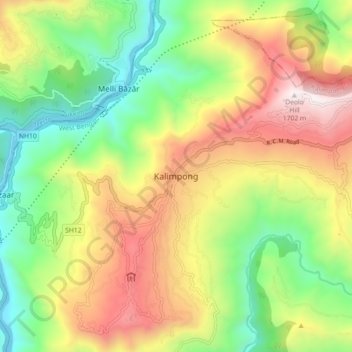 Kalimpong topographic map, elevation, terrain
