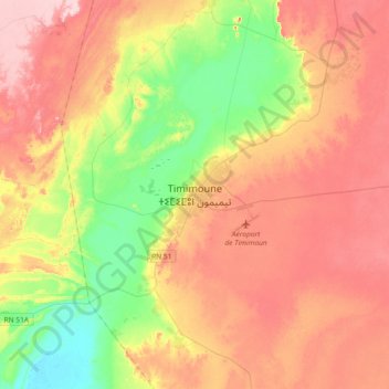 Timimoun topographic map, elevation, terrain