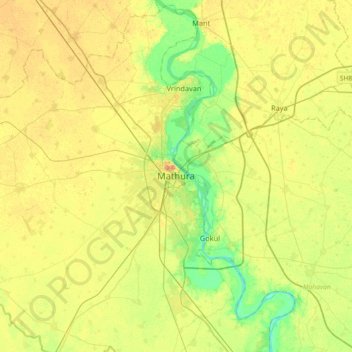 Mathura topographic map, elevation, terrain