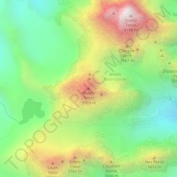 Middle Teton topographic map, elevation, terrain