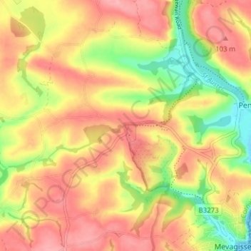 Pengrugla topographic map, elevation, terrain
