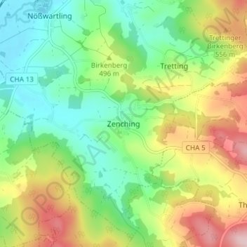 Zenching topographic map, elevation, terrain