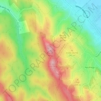 Baráti-hegy topographic map, elevation, terrain
