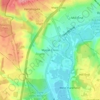Maple Cross topographic map, elevation, terrain