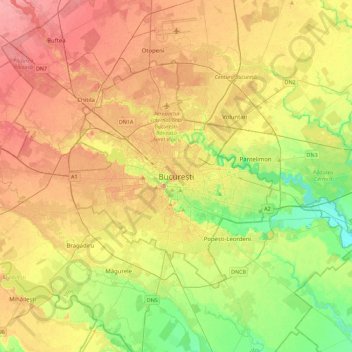 Bucharest topographic map, elevation, terrain
