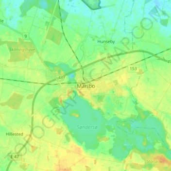 Maribo topographic map, elevation, terrain