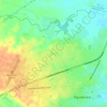 Pocrí topographic map, elevation, terrain