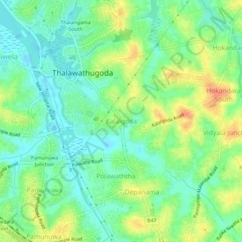 Kalalgoda topographic map, elevation, terrain